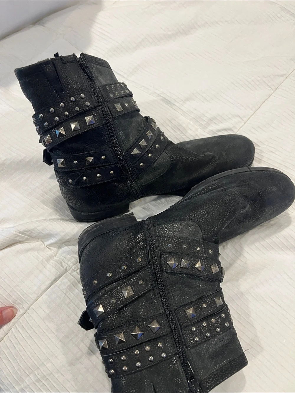 Studded Black Women's Ankle Boots - Fashion Buckle Detail
